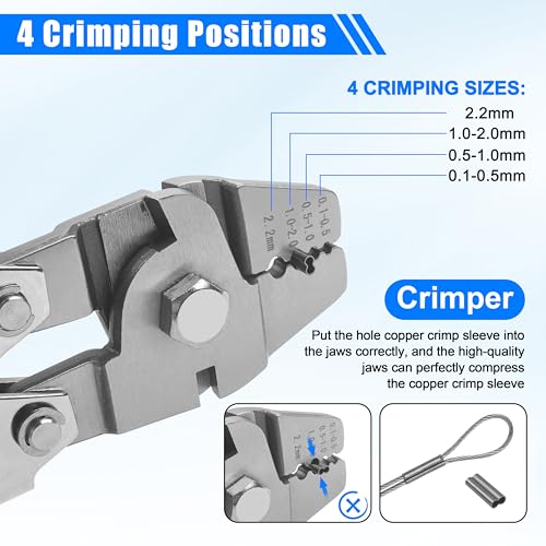 Fishing Crimping Tool Kit Wire Crimping Tool Stainless Steel Fishing Crimping Pliers with 300pcs Aluminum Crimp Sleeves Kit Effort-Saving Wire Crimper Tool, 4 Size Crimp Sleeves Fishing Tackle Pliers - color: Stainless Steel Crimping Pliers