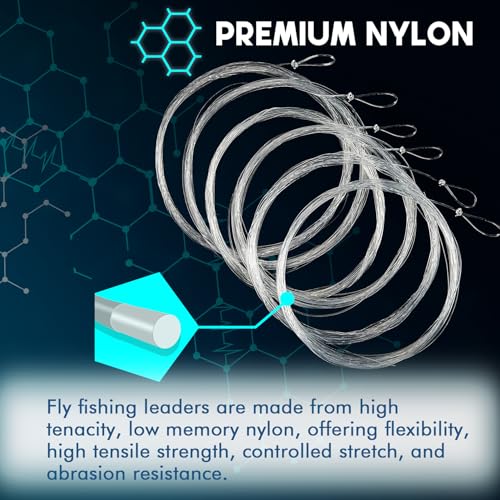Riverruns Fly Fishing Tapered Leader with Pre-Tied Loop, Clear Nylon Fly Line, 6 Pack, 7.5FT 9FT 12FT 1X 2X 3X 4X 5X 6X 7X for Freshwater Saltwater