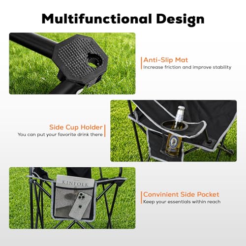 Romswi 2 Pack Lightweight Camping Chairs for Adults, Folding Outdoor Chair with 4-Can Cooler Bag, Collapsible Chair with Cup Holder for Camping, Beach, Lawn, Fishing, Black - color: Black, style: Large