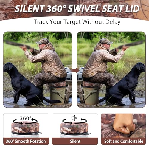 5 Gallon Bucket Seat with 3" Thick Seat Foam Cushion, 360°Swivel Bucket Lid Seat, Waterproof & Silent Bucket Seats for Dove Duck Hunting, Ice Fishing, Baseball, Camping - color: Maple Leaf