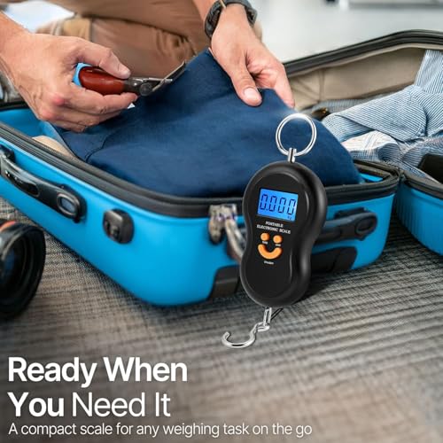 Flexzion Digital Hanging Scale – 110lb/50kg Portable Luggage Scale, and Fish Scale with Electronic Backlight LCD, Stainless Steel Hook