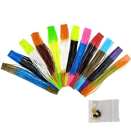 Riverruns Fishing Jig Lures Mixed Colors DIY Silicone Skirts for Jig, Regular Skirt Collars Included Fly Tying Material - color: C: 24pc Fire Tip Skirt Material Combo