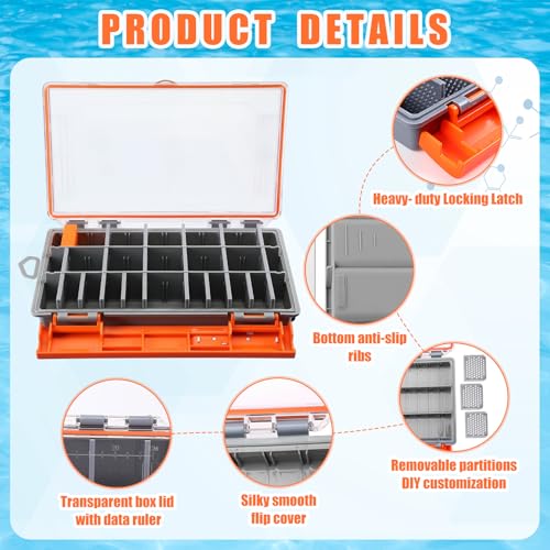 Junkin 6 Pack 3600 Fishing Tackle Boxes Waterproof, High-vis Orange Lure Organizer Trays with Removable Dividers, Airtight Bait Storage Case for Bass Fishing Backpacks & Kayak Gear Accessories - color: Orange, size: 3600