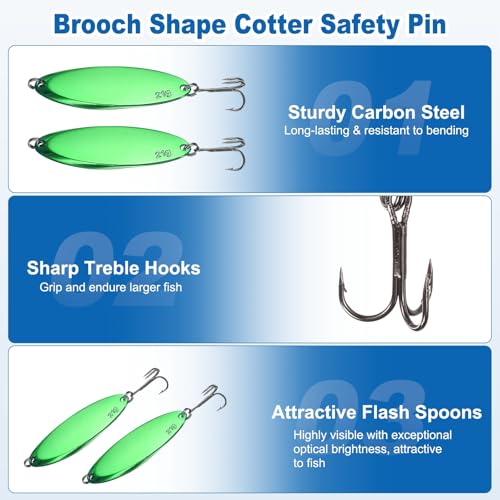 Fishing Spoons Lures, Metal Saltwater Treble Trout Lures Jigging Spoon with Treble Hooks Casting Spinner Baits - color: Green, size: 21g / 3/4 oz