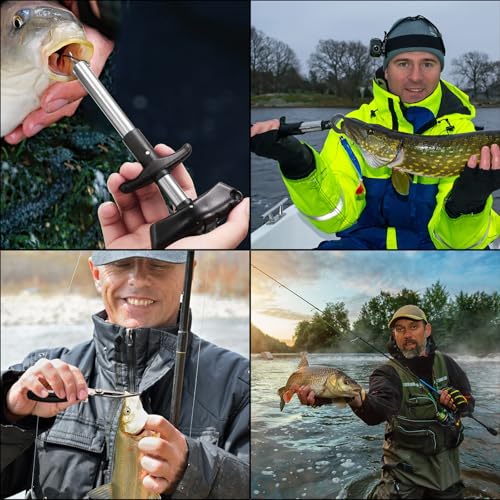 Honoson Fishs Hook Remover Tools Kit Include 1 Pcs Handheld Digital Fish Scale and Fishing Hook Remover Tool and Fish Lip Gripper and Fishing Plier with Sheath and 2 Pcs Fishs Tool Lanyards - color: Silver