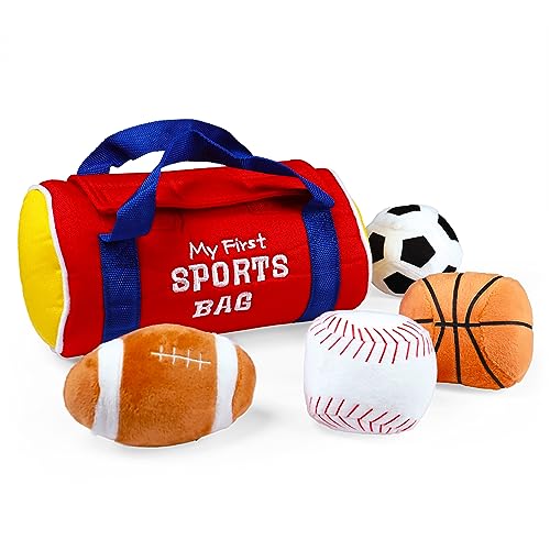 Baby GUND My First Sports Bag Stuffed Plush Playset, Baby Gift Toys for Boys and Girls Ages 1 & Up, 5 Piece, 8" - style: Sports Bag