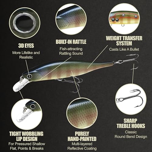 LUCKY CRAFT Lightning Pointer 98XR, Freshwater Bass Fishing Lures and Walleye Fishing Lures, 4" Slow Sinking Jerkbait, 6-7ft Depth, Largemouth Smallmouth, Tournament Fishing Gear - color: 269 BE Gill