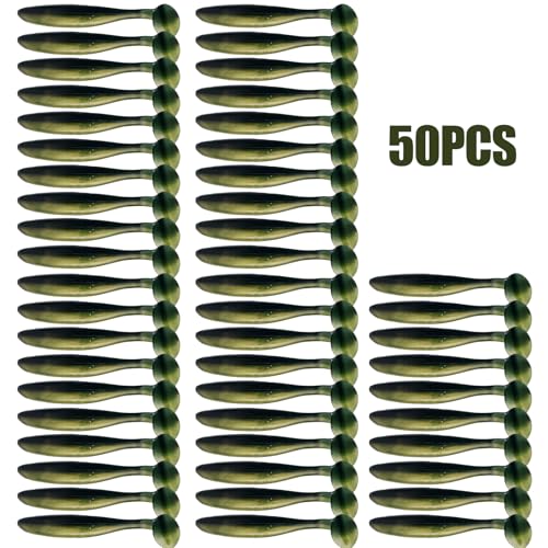 Paddle Tail Swimbaits FS/RE-10 | for Bass Fishing,14 Colors ,Fishing Lures with Flash Blade,Freshwater Saltwater ,Bass Bait,for Trout Catfish Pike - color: Color J, size: 7cm,50pcs