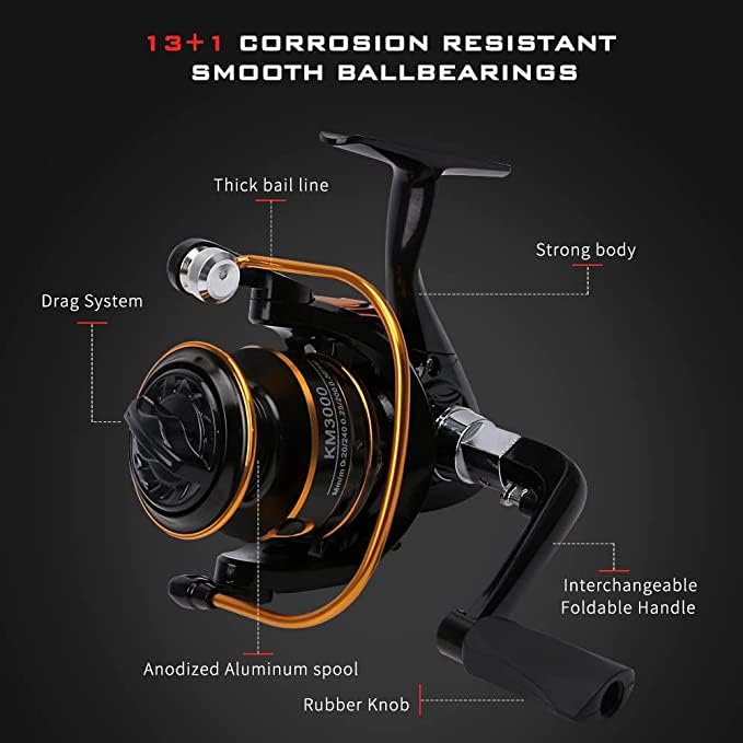 Collapsible Fishing Rod and Reel Combo, BalanZze Telescopic Fishing Rod with Spinning Reel, Portable Collapsible Fishing Pole Kit for Saltwater and Freshwater – Ideal Fishing Gift - color: gold - Full Kit with Case, size: 5.91 ft
