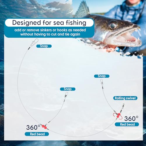 30 Pcs Fishing Leaders Saltwater Tackle Rig with Swivels Snap Stainless Steel Hooks Nylon Lines High Strength Fishing Wire Gear Equipment for Saltwater - size: 26.8 Inch, style: 2 Arm
