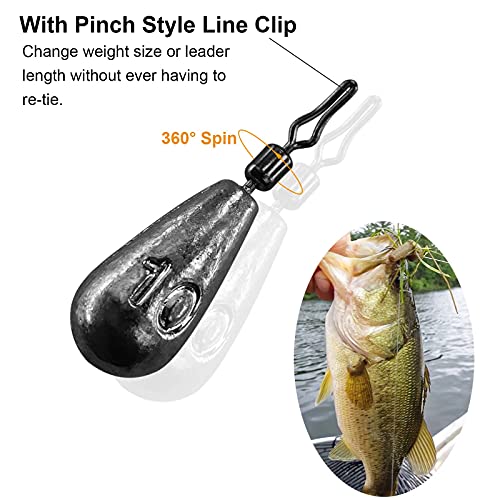 THKFISH Fishing Weights Sinkers Set, 28PCS Fishing Sinker Drop Shot Weights Kit,Drop Shot Rig Wacky Hooks for Saltwater Freshwater Bass Fishing - size: B-28pcs-Waterdrop Shape