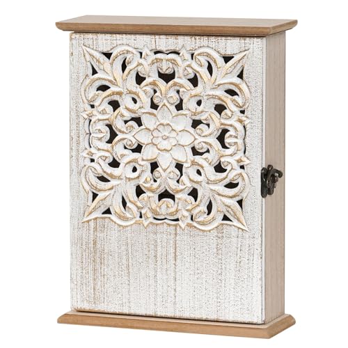 Key Holder for Wall Decorative Key Box Key Cabinet, Wooden Key Hooks Wall Mounted Key Hangers Rustic Key Rack with 6 Key Hooks for Home Office Entryway, Christmas Housewarming Gift - color: Retro Gold