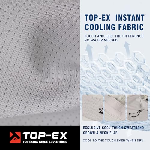 TOP-EX Cooling Sun Hat with Neck Flap – UPF 50+ Wide Brim Breathable Hat for Hiking, Fishing & Big Heads - color: Glacier Grey, size: X-Large-XX-Large