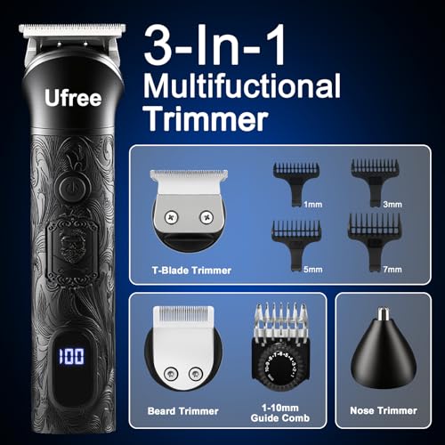 Ufree Beard Trimmer, Hair Clippers Mens Shaver Electric Razor, Hair Trimmer for Men Cordless Barber Clippers and Trimmers Set, Hair Cutting Kit for Men Grooming Gifts, Black - color: Black