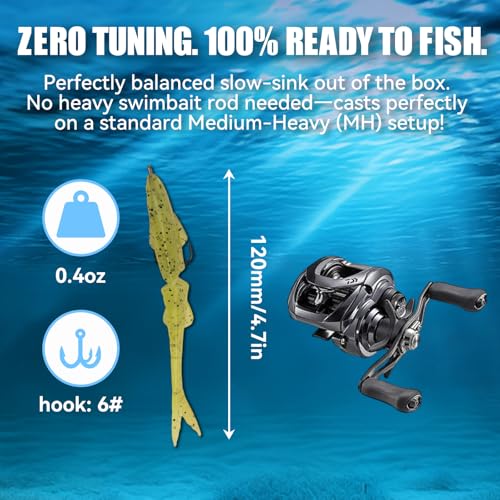 Soft Glide Bait for Bass Fishing, Pre-Rigged Swimbait Fishing Lures for Freshwater, Bait-Sized Jointless Soft Bait Slow Sinking Silicone Swim Bait, Big Bass Lures & Musky Lures(3-Pack) - size: 120mm