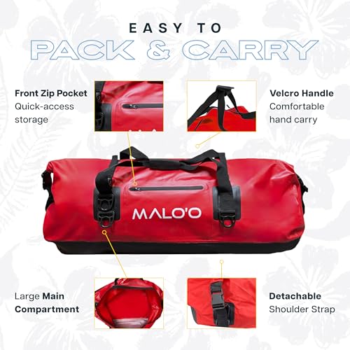 Malo’o Waterproof Dry Duffel, Heavy-Duty Roll Top Waterproof Gear Bag with Shoulder Strap & Molle Loops, Marine Duffel for Kayaking, Boating, Camping, Beach & Travel, Red, 100L - color: Red, size: 100L
