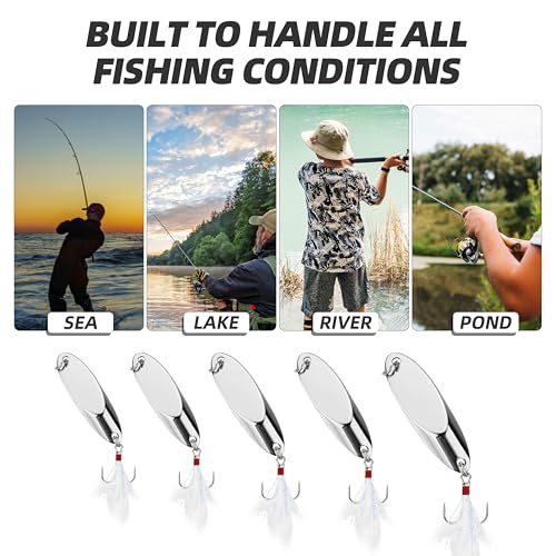 Jigging Spoon Fishing Lures 20/40PCS Kit – Metal Casting Spoon Lure Set with Treble Hooks, Mixed Sizes Spinner Baits for Saltwater & Freshwater Trout, Salmon, Bass - color: Silver, size: Mixed Size 20PCS