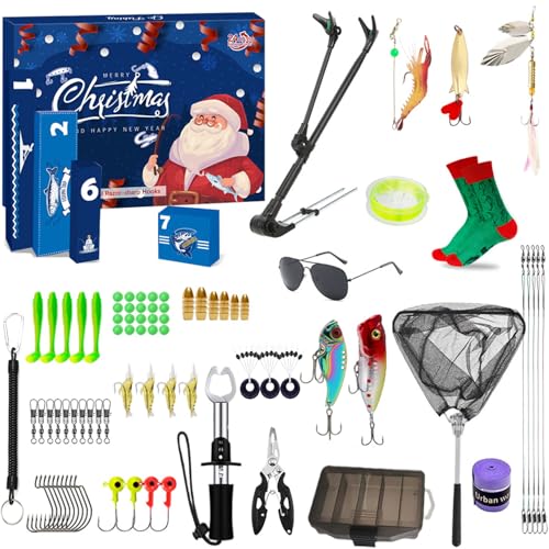 24Pcs Fishing Tools Kit, Fish Gear - Lures, Fish Lip Gripper, Fish Pliers with Lanyard, Saltwater Resistant Fishing Accessories & Equipment, Surprise Gifts for Adult Men Teen Boys Fisher