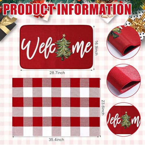Tinideya 2 Pcs Christmas Doormats Xmas Tree Welcome Outdoor Door Mats Red and White Layered Front Door Rugs Non Slip Floor Mats for Holiday Porch Entryway Xmas Holiday Seasonal Decor - size: 16 x 28 Inch,24 x 35 Inch, style: Xmas Tree
