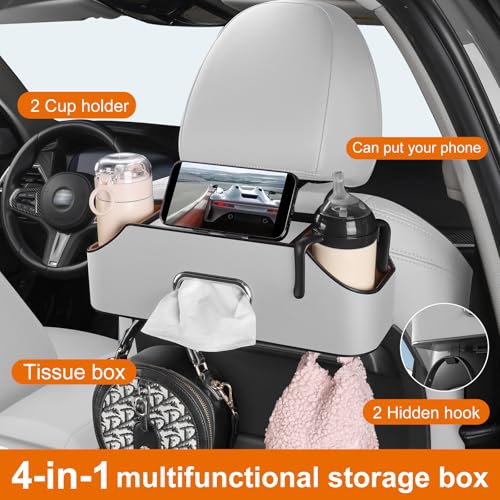Car Rear Backseat Extra Multifunctional Drink Cup Holder Organizers with Tissue Storage Box Organizer & Hooks for Car Seat Back (Gray) - color: Gray