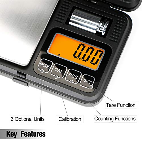 Fuzion Digital Pocket Scale 200g/0.01g, Scale Gram with LCD Display, Tare and PCS, Mini Digital Scale with 50g Calibration Weight for Jewelry, Coins, Powder, Herbs, Spices (Battery Included) - color: Black, size: 200/0.01g
