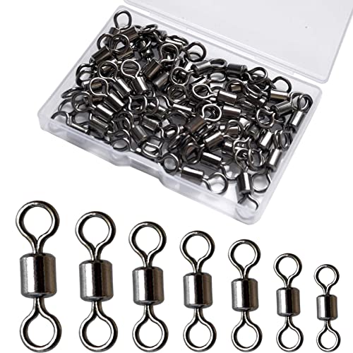 Fishing Rolling Swivels Ball Bearing Swivel Snap Connector,Stainless Steel Black Nickel Bearing Swivels Hook line Connector for Saltwater Freshwater Test 29-282lb - size: #4-73lb-100pcs