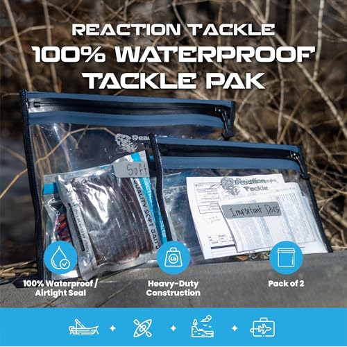 Reaction Tackle Waterproof Clear Tackle Bags, Dive Rated Zipper Submersion Proof Storage for Soft Plastics and Lures, Gusseted and Flat for Boats and Kayaks, 16x12 in Gusset, 2-Pack - size: 16x12 in Gusset, 2-Pack