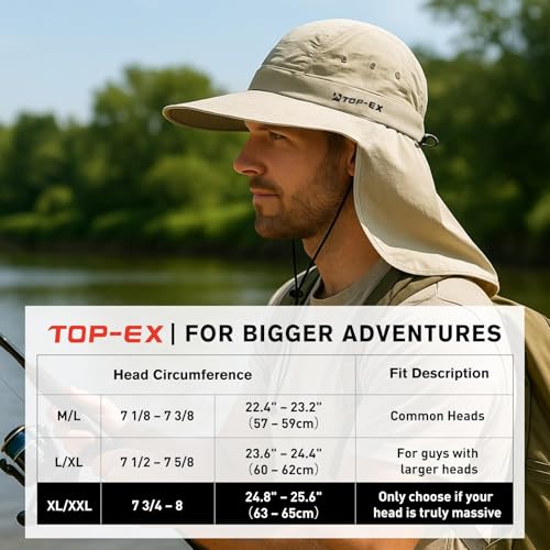TOP-EX Cooling Sun Hat with Neck Flap – UPF 50+ Wide Brim Breathable Hat for Hiking, Fishing & Big Heads - color: Dark Grey - Fish Camo, size: X-Large-XX-Large