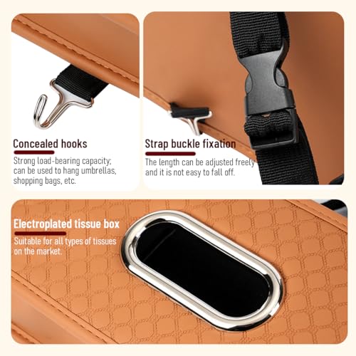 Car Seat Back Organizer, 4-in-1 Backseat Headrest Storage Box with 2 Cup Holder Hooks Tissue Box, Multifunctional Seat Back Storage Organizer for Hold Phones Drinks Bags, Universal Fit (Brown) - color: Brown