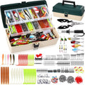 517 Pcs Large 3 Layers Tackle Box with Tackle Fishing Lures Kit Included Pliers, Fish Lip Gripper, Crankbait, Hooks, Other Accessories Fishing Kit for Men Gifts Summer Vacation(Dark Green Milky White) - color: Dark Green Milky White