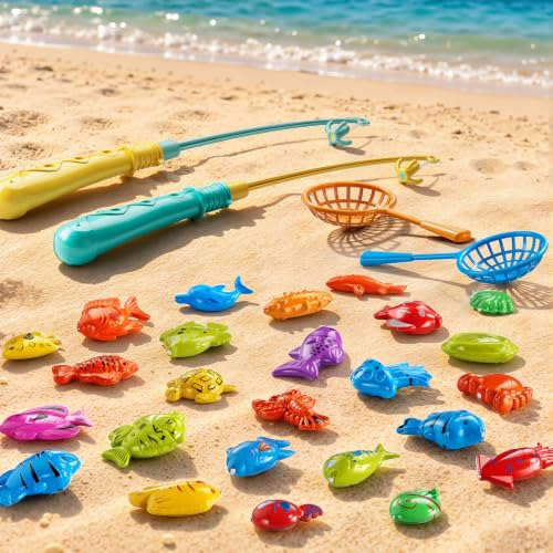 TEMI Fishing Toy Game for Kids 3 4 5 6 7 8 Years Old, 51 Fish Bath Playset for Toddlers, Toy Magnetic Rod and Fishing Net, Outdoor Water Toys for Kids Age 3-5, Party for Boy and Girl - size: 51 Fish