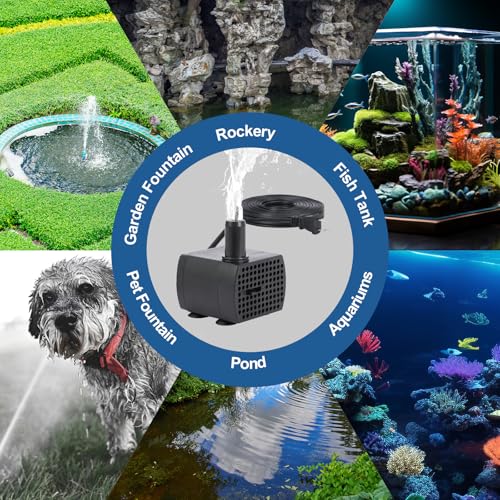 90GPH Mini Submersible Pump, Small Fountain Pump (5W 350L/H), Ultra Quiet Aquarium Water Pump for Fish Tank, Tabletop Fountain, Pet Fountain, Indoor or Outdoor Pond Fountain Pump (5W)