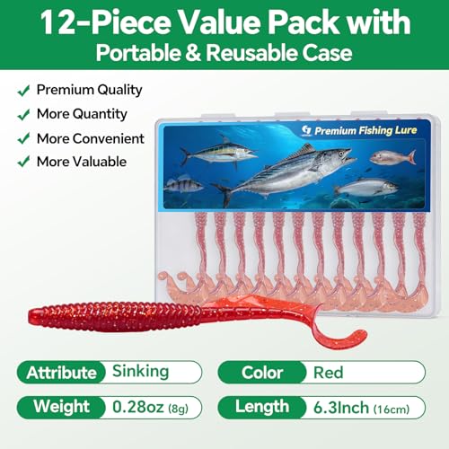 Clearance Bionics-Designed Durable Soft Plastic Fishing Lures Kit with Bonus Accessories, 3/4/5/6 Inch, 9-Type Lifelike Swimbaits in One Gear Set Included Tackle Box for Bass - color: Red