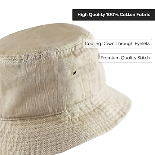 Cotton Bucket Hat Packable Sun Hat – Unisex Summer Travel Beach Fisherman Hat for Men Women Outdoor Fishing Hiking - color: Khaki, size: Small-Medium
