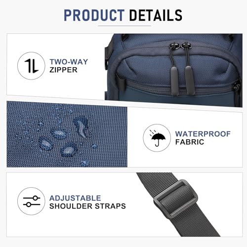 Sling Bag for Men, Travel Crossbody Bag for Men, Small Sling Backpack Shoulder Bag, High-Density Oxford Chest Pack for Hiking - color: Blue
