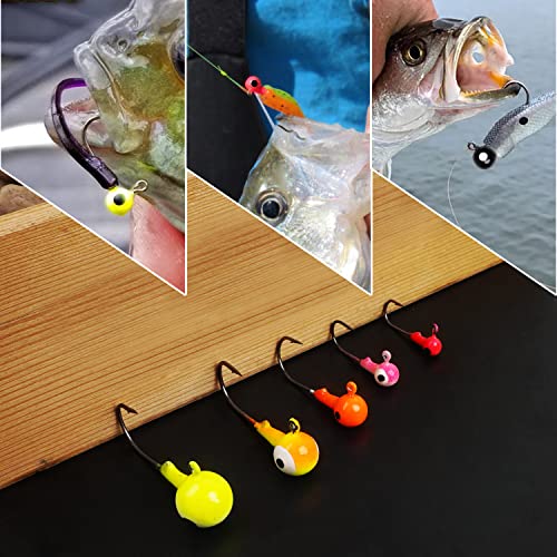 Fishing Jig Head Hooks Kit, Round Ball Crappie Jig Heads Lures Assorted Painted Fishing Lures Jig Heads for Walleye Bass Saltwater Freshwater Fishing 50/69/70pcs - style: 69pcs Kit
