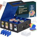 4-Row Mtg Trading Card Storage Box With Display Windows - Magnifier Ruler, 2 Display Stands, 6 Cardholders - 3000+ Card Case With Magnetic Closure, Sports TCG Card Organizer - Blue Card Boxes - color: Black, Blue (4 Row)