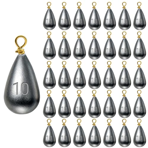 Casting Sinker Weights Assortment, Teardrop Fishing Sinkers with Brass Swivel Loops, 1/8 oz to 3/4 oz, Drop Shot Weights for Bass Catfish, Freshwater Saltwater - color: 35pcs-11/32oz