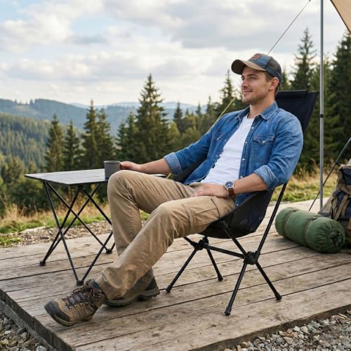 Wind Tour Portable Camping Chair Lightweight Foldable Outdoor Chair for Hiking Camp Backpacking Lawn Beach Fishing Picnic with Carry Bag (High-Back | Black-2) - color: High-back | Black-2