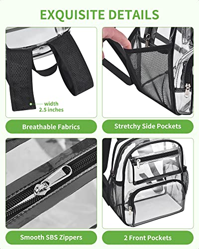 MAY TREE Clear Backpack for Stadium Events, 12x10x6 Inches Stadium Approved | 2 Extra Front Pockets, Clear Bag with Padded Strap for Stadium Events, Transparent Bag for Concert, Festival, Game Day -Black - color: Black-1, style: 2 Front Pocket-1