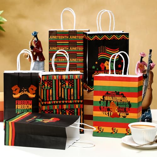 Kosiz 24 Pcs Juneteenth Gift Bags with Handles Bulk Juneteenth Party Favor Bags Black History Month Freedom Day Goodie Bag African American Independence Day Decor Gift for June 19th Party Supplies - style: Juneteenth
