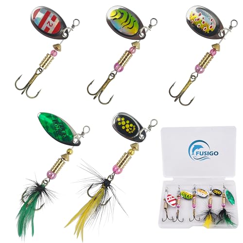 Spinnerbaits Rooster Bait Tail Fishing Lures Kit Inline Spinner Spoon Lures Bass Salmon Trout Hard Metal Spinner Baits for Saltwater Freshwater - style: 5pcs Spinnerbaits-a