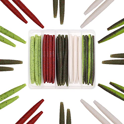 Wacky-Worms-Bass-Fishing-Lure-Kit-Wacky-Rig-Worms-Soft-Plastic-Stick-Baits3 4" 5" 6 inch - color: 5 inch 30 pcs