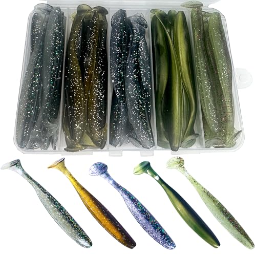 Fishing Soft Plastic Lures, Paddle Tail Swim Baits for Bass Fishing,Paddle Tail Swimbaits for for Bass Trout Walleye Lures, 30/50pcs Soft Plastic Baits with Box - color: C:3.54in/0.148oz-30pcs