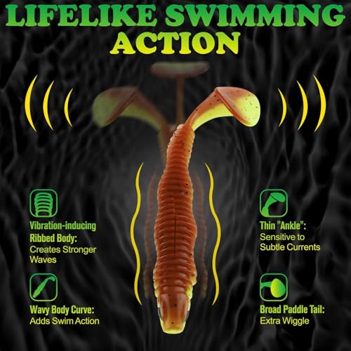 LUCKYFISHING Paddle Tail Swimbaits 10/16/20 PCS Fishing Lures Soft Plastic Lures for Trout Crappie Walleye Soft Baits for Bass Fishing Freshwater Saltwater 4.1/3.5/3/2.5 Inch - color: Green Pumpkin Chartreuse, size: 3 inch-16pcs