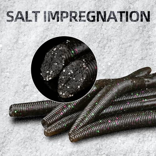 Soft Fishing Worm 100PCS, 3/4/5/6" Mega Value Pack Senko Style Soft Lures for Bass, Plastic Worm Stick Baits, Multicolor, Cost-Effective Fishing Gift - color: Watermelon Red Flake, size: 6"