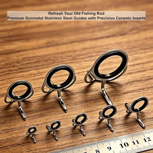 Fishing Rod Repair Kit with Rod Wrapping Machine Complete Size Pole Guides | 8 Sizes Casting＆Spinning Rod Eyes Ceramic Rings Stainless Steel Rod Eyelet Replacement for Rod Building DIY - color: Gunmetal Casting guide