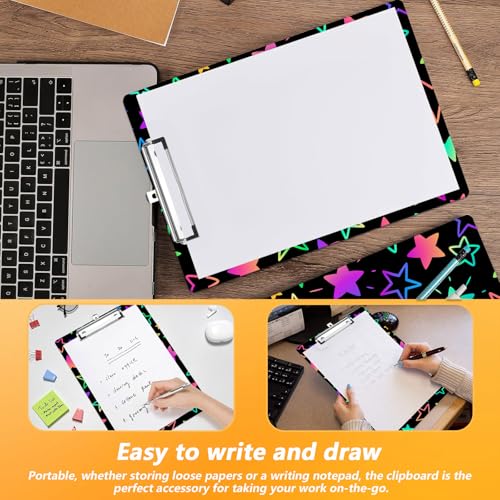 Colorful Star Clipboard, Decorative Clip Board with Metal Clip Cute Plastic Clipboards A4 Standard Size 8.5" x 12.5" for Nurses, Students, Office - color: Colorful Star