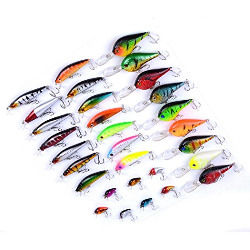 Aorace Fishing Lures Kit Mixed Including Minnow Popper Crank Baits with Hooks for Saltwater Freshwater Trout Bass Salmon Fishing - color: Item-C 30pcs