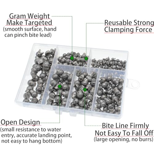 250/180Pcs Split Shot Fishing Weights Sinkers, Round Open Mouth Design Fishing Weight Clip on Sinker Weight Freshwater Saltwater Fishing Accessories Gift for Fishing Lovers - color: 250pcs - 0.02oz/0.04oz/0.07oz/0.09oz/0.11oz/0.14oz